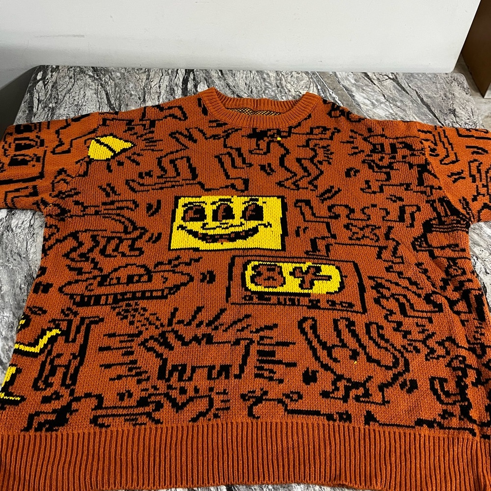 Orange Graphic Knit Sweater
